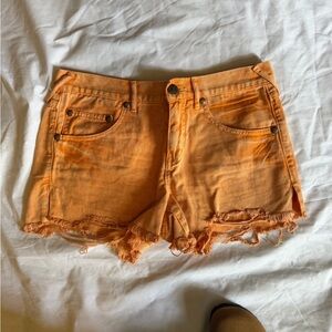 Free People Orange Distressed Jean Shorts